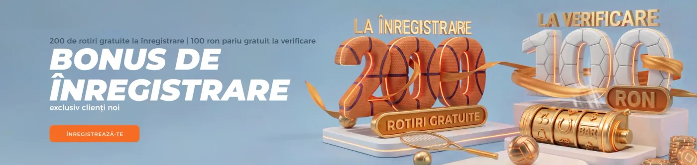 Bonus de înregistrare TotoGaming, campanie până la 30.11.2026 TotoGaming – bonus de înregistrare: 200 de rotiri gratuite la înregistrare și 100 RON pariu gratuit la verificare, pentru clienți noi